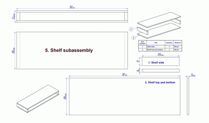 Shelf subassembly drawing