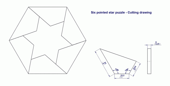 Six pointed star puzzle - Cutting diagram
