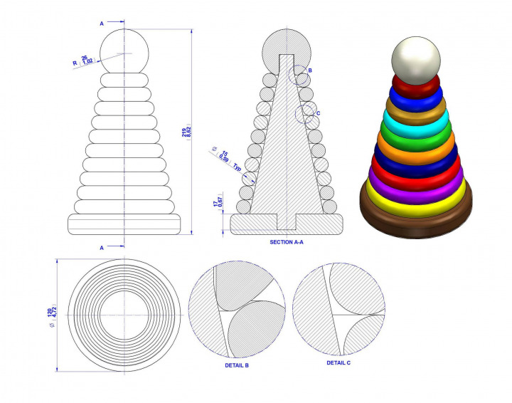 Stacking rings toy - Assembly drawing