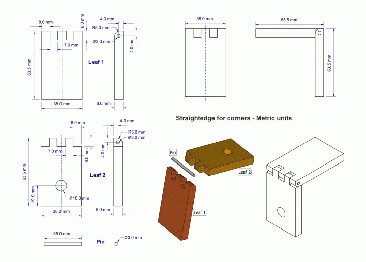 Straightedge tool for corners 2D drawing - Metric units