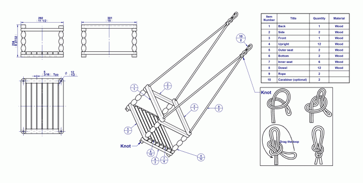Child swing seat - Assembly drawings