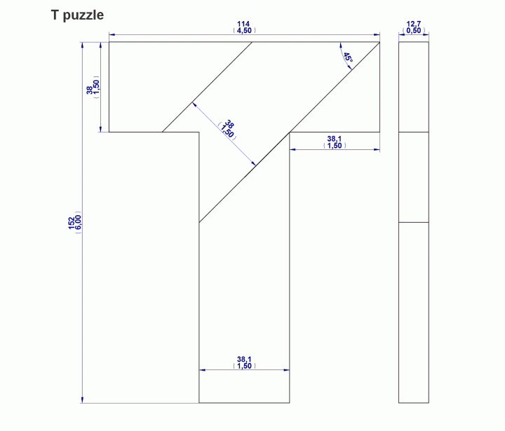 T dissection puzzle - Cutting pattern