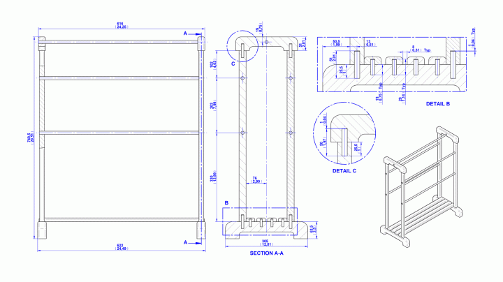 Wooden towel stand - Assembly drawing