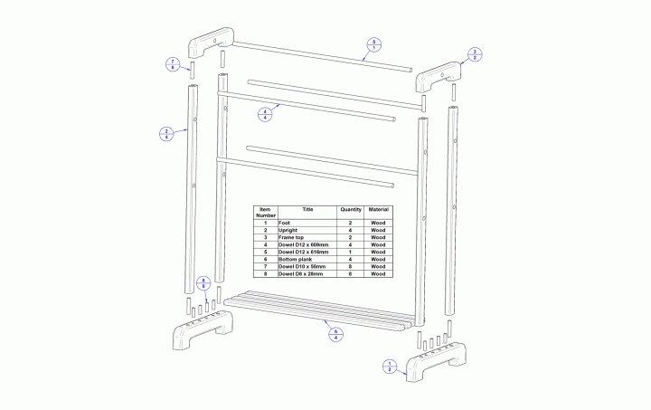Wooden towel stand - Parts list