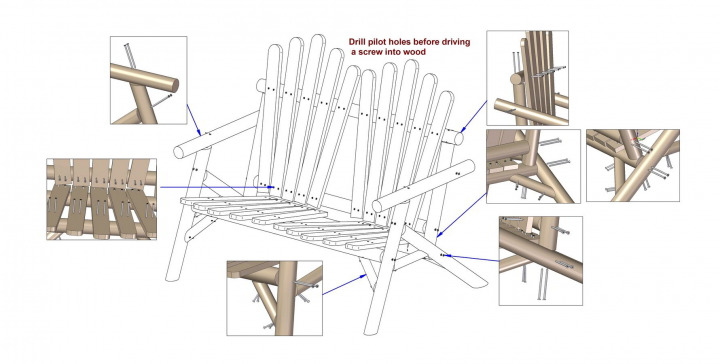 Two-seater patio chair - Position of screws