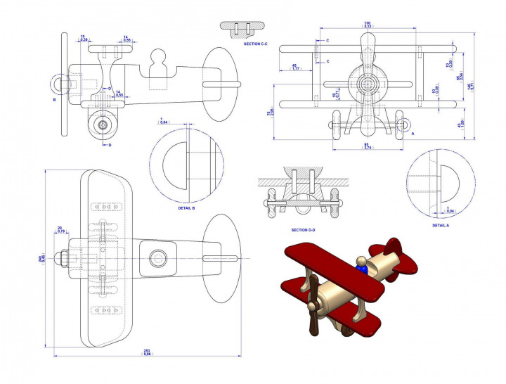 Vintage toy plane - Assembly drawing