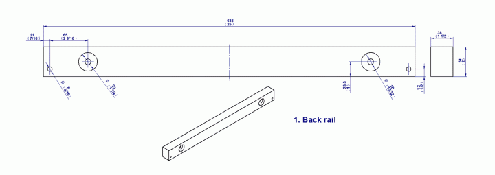 Shelf back rail drawing