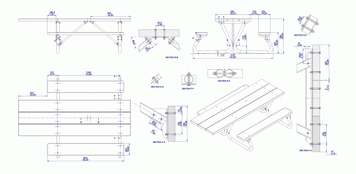 Metal picnic table - Assembly drawing