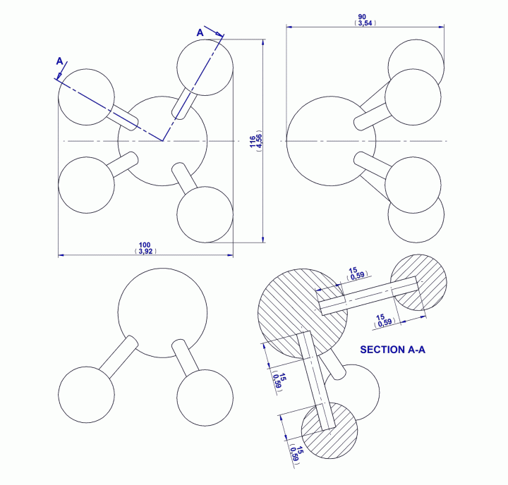 Wooden ball massager - Assembly drawing