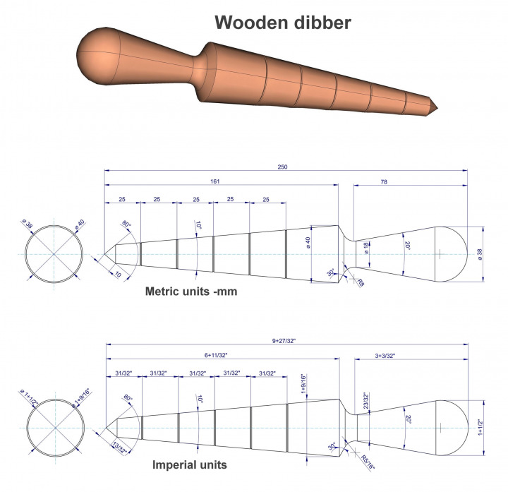 Wooden dibber drawing