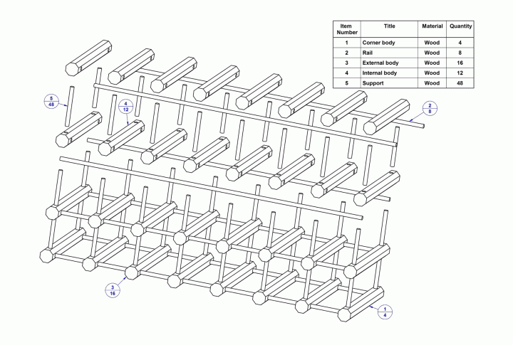 Wooden modular wine rack - Parts list