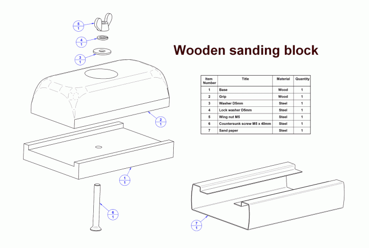 Wooden base sanding block - Parts list