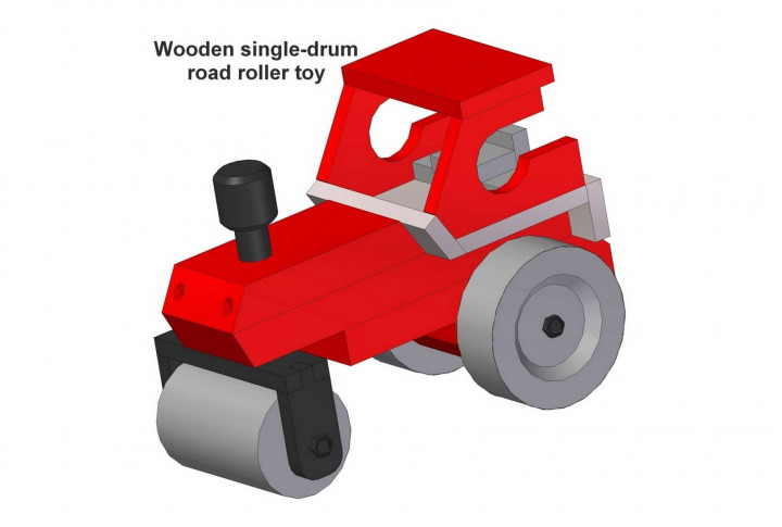 Wooden single-drum road roller toy plan