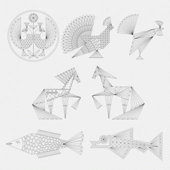 Folk chip carving patterns with animal motifs