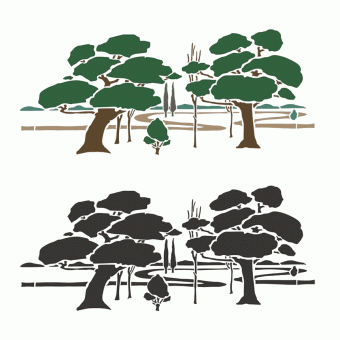Stencil of conventionalized trees