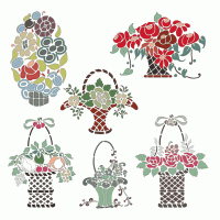 Stencils of flowers in baskets