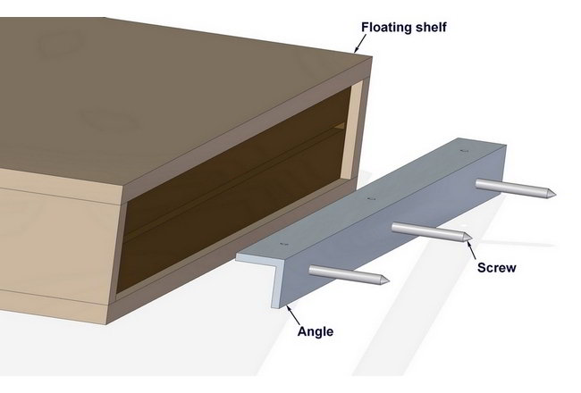 Floating shelf installed with aluminum angle