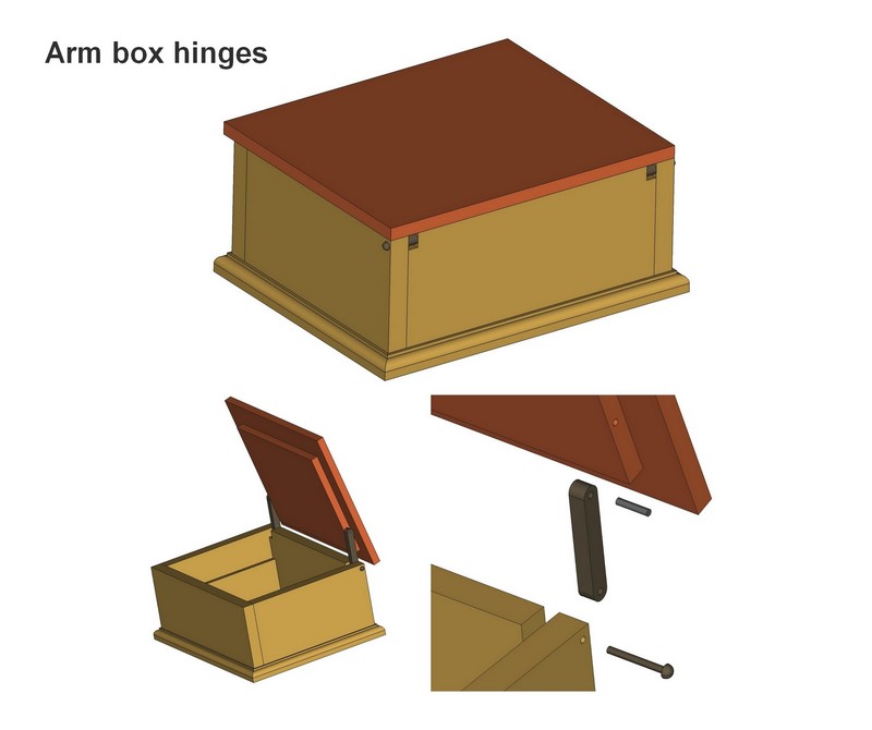 Wooden arm box hinges