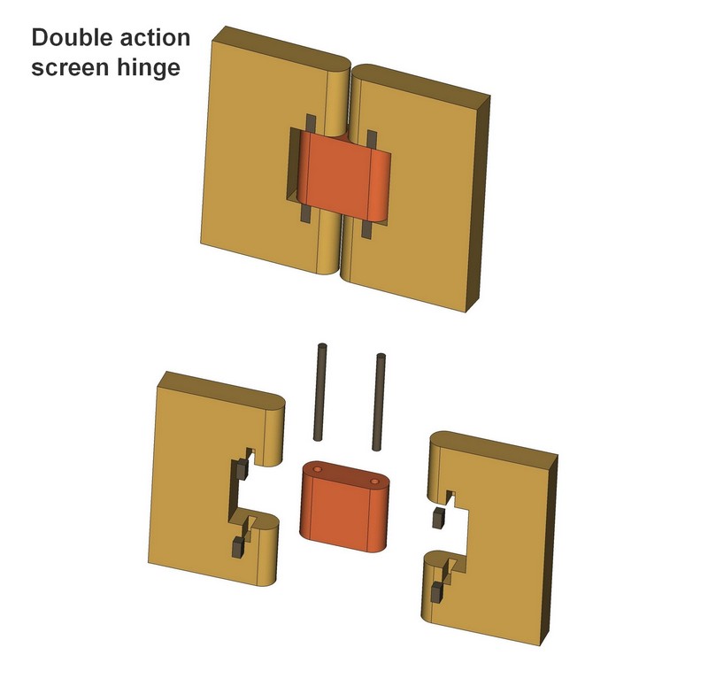 Wooden double action screen hinges