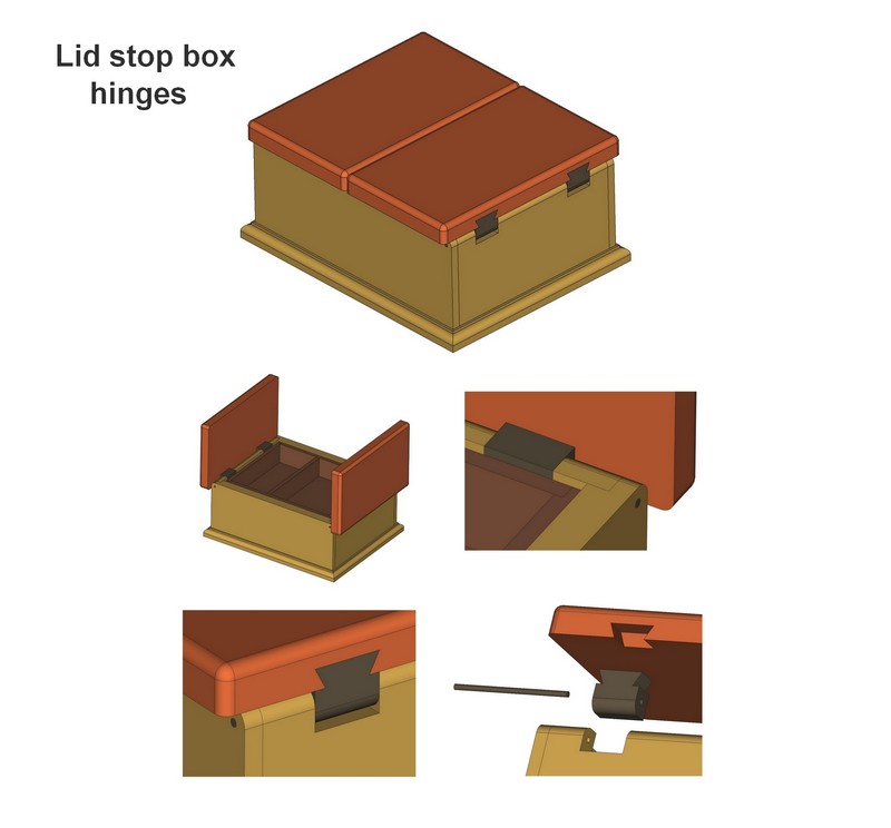 Wooden lid stop box hinges